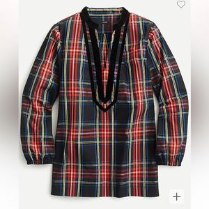 J.Crew Velvet-trimmed V-neck tunic in black Stewart tartan sz Small